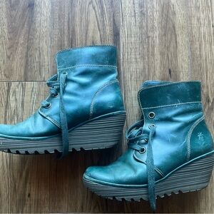 Women's Teal Lace-Up Wedge Ankle Boots - Stylish Teal Booties